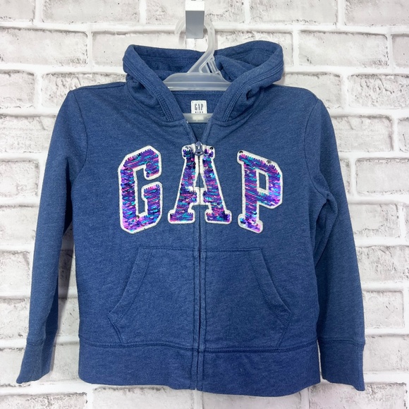 |•GAP KIDS•| Cute Navy Full Zip Hoodie Sequined 'GAP' Front - Picture 1 of 5